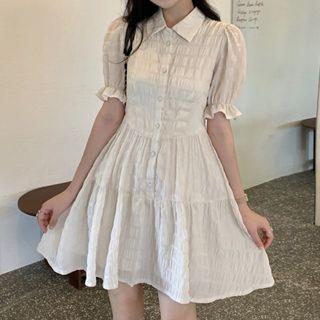 Short-sleeve Tiered Mini Shirt Dress