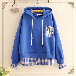 Printed Mock Two-piece Fleece-lining Sweatshirt