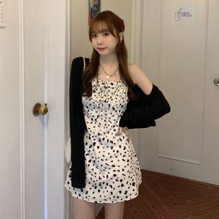 Cardigan / Spaghetti Strap Cow Print Dress