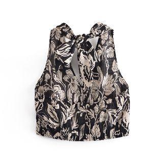Halter Flower Print Crop Tank Top