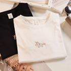 Short-sleeve Unicorn Embroidered T-shirt