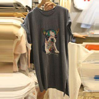 Short-sleeve Sequin Dog Mini T-shirt Dress