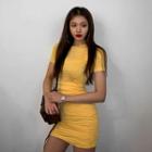 Round-neck Shirred T-shirt Dress