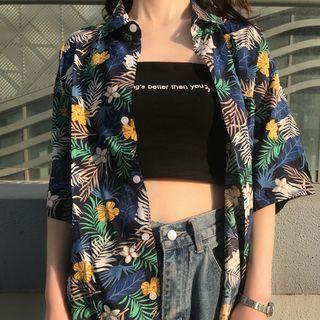 Elbow-sleeve All Over Pattern Shirt