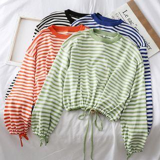 Loose-fit Drawstring-hem Striped Knit Top