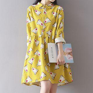 Long Sleeve Bear Print Shirt Dress