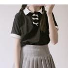 Bow Short-sleeve Collared Top
