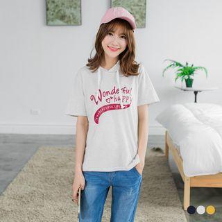 Wonderful Happy Short-sleeved Hooded Top