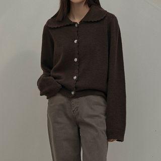 Collared Scallop-trim Cardigan