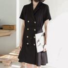 Short-sleeve Double-breasted Shirtdress Black - One Size