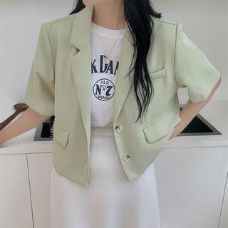 Elbow-sleeve Single Breasted Cropped Plain Blazer