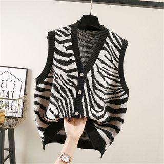 Single-breasted Zebra Print Sweater Vest