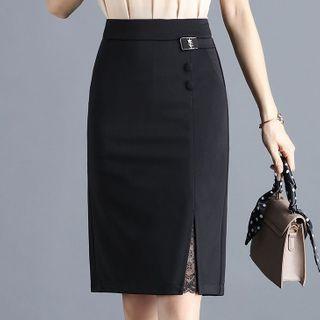 Embellished Lace Trim Pencil Skirt