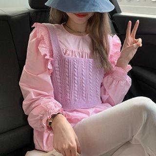 Ruffled Blouse / Square-neck Sweater Vest