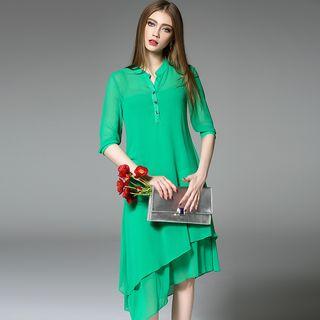Plain Stand Collar Asymmetrical Shirtdress