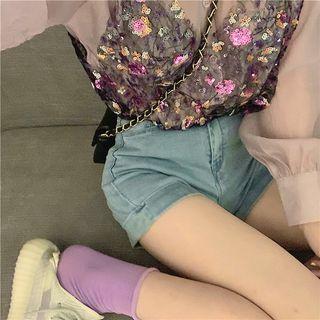 Sequined Camisole Top / Plain Long-sleeve Loose-fit Shirt