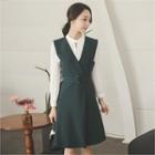 V-neck A-line Jumper Dress With Belt