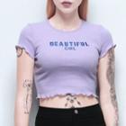Letter Embroidered Short-sleeve Cropped T-shirt