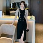 Short-sleeve Ruffle Trim Slit Sheath Dress / Mini A-line Dress / Shorts / Set