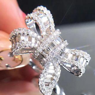 Rhinestone Bow Pendant Necklace + Ring