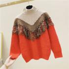 Mock-turtleneck Lace Ruffle Sweater