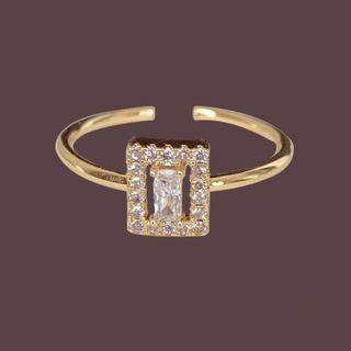 Square Rhinestone Open Ring 1 Piece - Ring - 14k - Gold - One Size