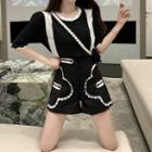 Short-sleeve Two-tone T-shirt / High-waist Wide-leg Shorts