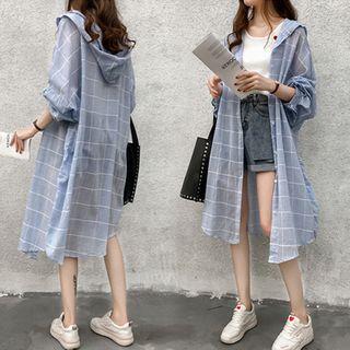 Plaid Midi Hooded Shirt Jacket