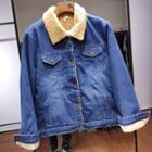 Faux Shearling Button Denim Jacket As Shown In Figure - One Size