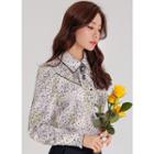 Puff-sleeve Piped Floral Blouse Ivory - One Size