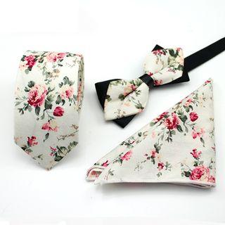 Set Of 3: Printed Neck Tie + Bow Tie + Pocket Square Mz-10 - One Size