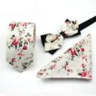 Set Of 3: Printed Neck Tie + Bow Tie + Pocket Square Mz-10 - One Size
