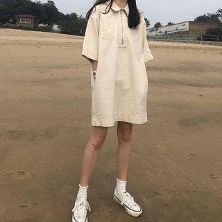 Elbow-sleeve Collar T-shirt Dress
