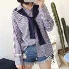 Mock Two Piece Embroidered Striped Shirt