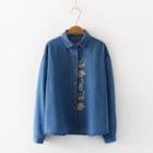 Animal Embroidered Denim Shirt Blue - One Size