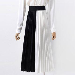 Two-tone Midi Accordion Pleat Skirt
