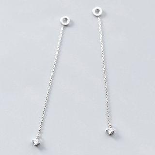 925 Sterling Silver Rhinestone Dangle Earring 1 Pair - Silver - One Size