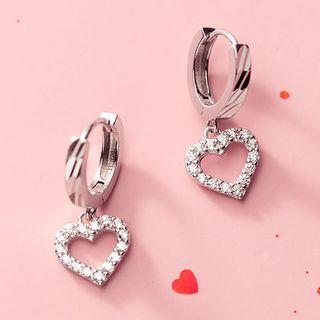 925 Sterling Silver Rhinestone Heart Drop Earring 1 Pair - Silver - One Size