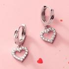 925 Sterling Silver Rhinestone Heart Drop Earring 1 Pair - Silver - One Size