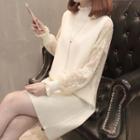 Frilled Neck Lace Sleeve Knit Dress