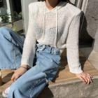 Padded-shoulder Open-knit Hoodie