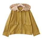 Hooded Button Jacket Yellow - One Size