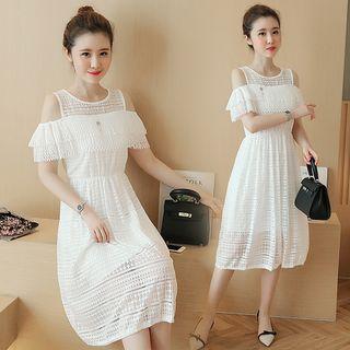 Short-sleeve Cutout-shoulder Layered Dress