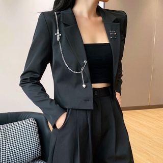 Pin Detail Cropped Blazer / High-waist Wide-leg Shorts