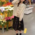 Toggle Cardigan / Long-sleeve Floral Dress