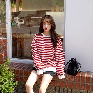 Slit-detail Stripe Boxy-fit Pullover