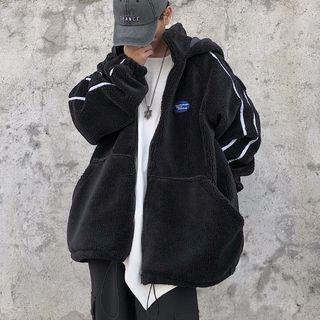Striped Hooded Zip Fleece Jacket
