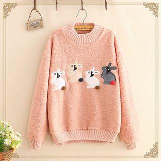 Rabbit Embroidered Round-neck Sweater