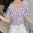 Puff Sleeve Square Neck Floral Lace Top
