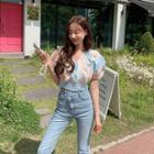Puff-sleeve Frill-trim Cropped Blouse